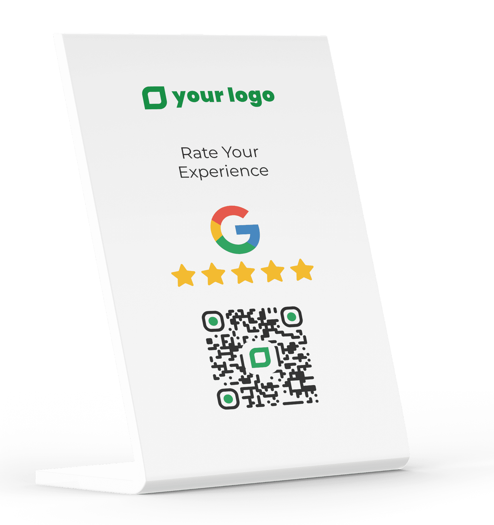 Desk stand with review QR code